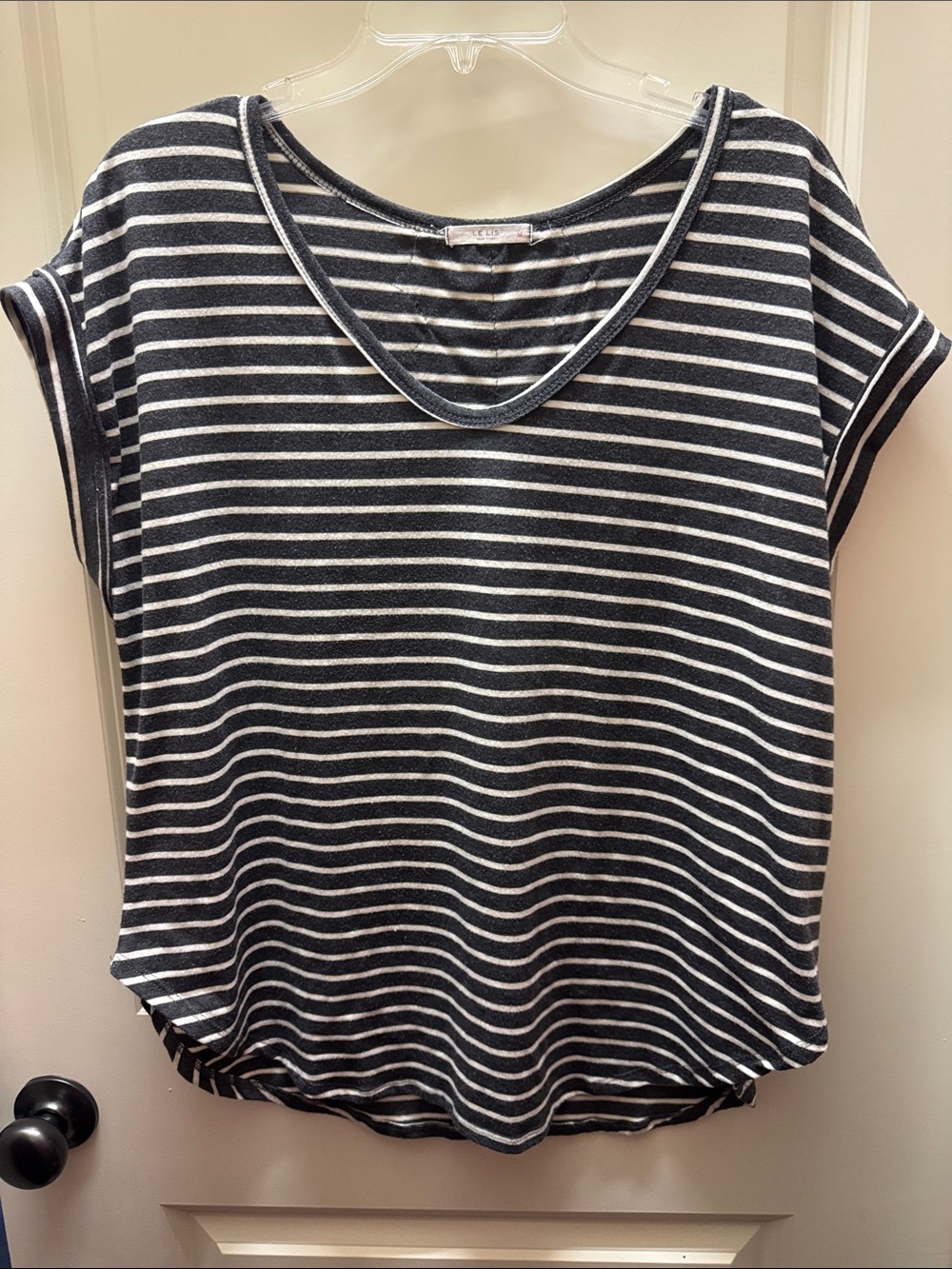 Le Lis Dark Gray and Cream Scoop Neck Top